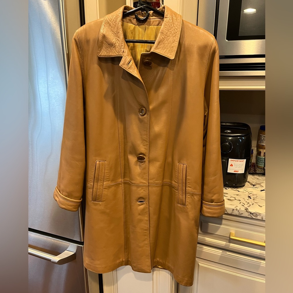 Tan Real Leather Blazer Jacket With Shoulder Pads